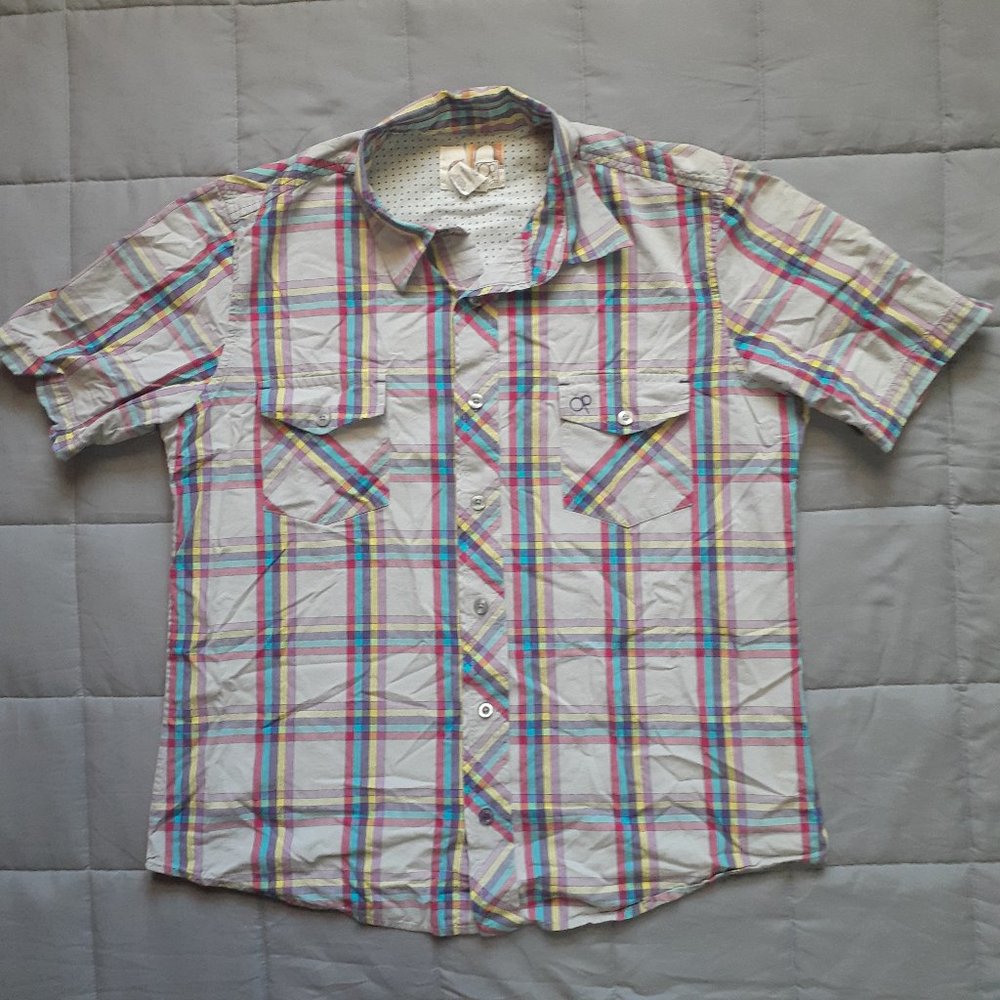 OP Pastel Plaid Short Sleeve Button Down Shirt Retro Style Mens Large